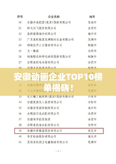 安徽动画企业TOP10榜单揭晓！