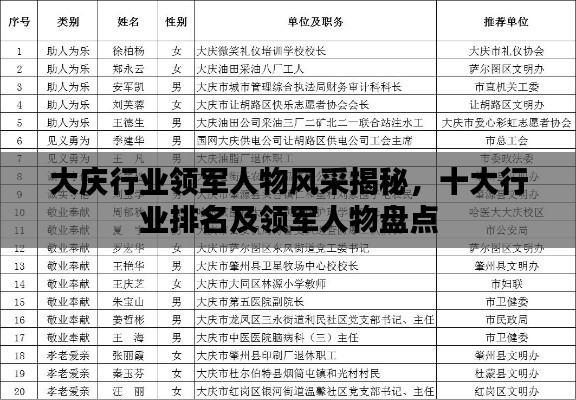大庆行业领军人物风采揭秘，十大行业排名及领军人物盘点