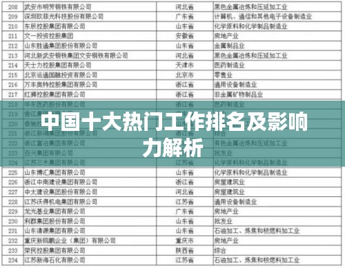中国十大热门工作排名及影响力解析