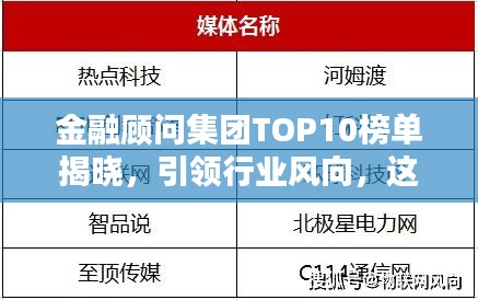 金融顾问集团TOP10榜单揭晓，引领行业风向，这些佼佼者你不得不关注！