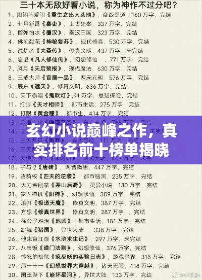 玄幻小说巅峰之作，真实排名前十榜单揭晓